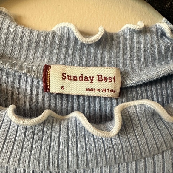 Aritzia-Sunday Best Crowne Scalloped Detail Baby Blue Tee (Size:Small) - Picture 8 of 9